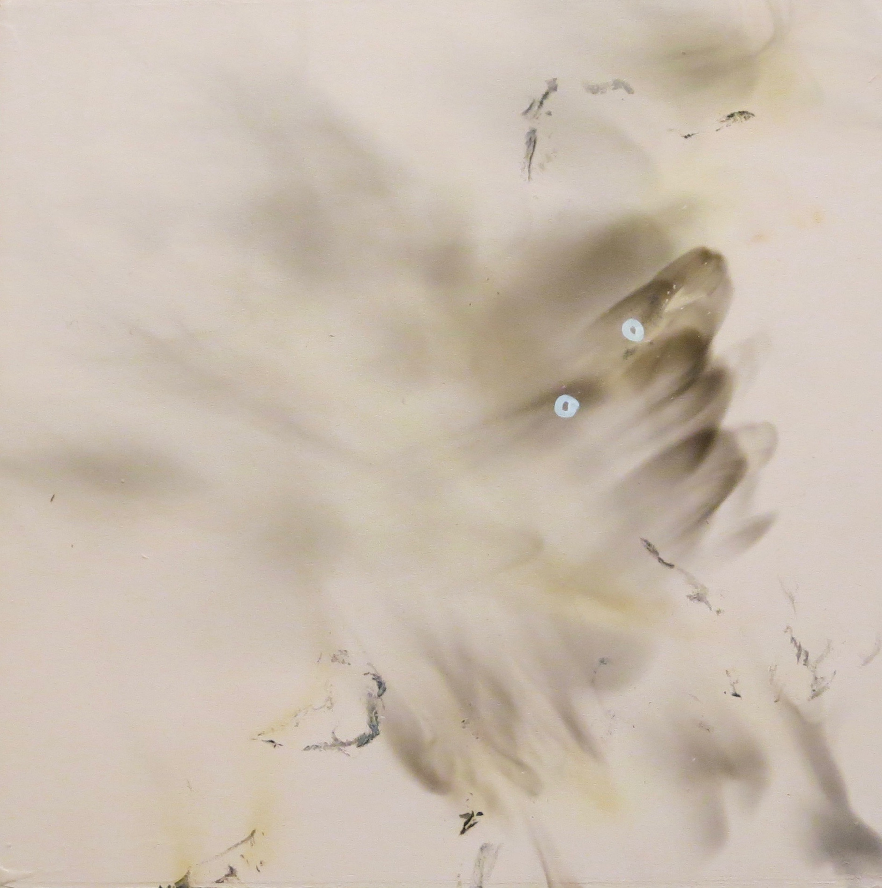 Spirits of The Fire Triptych (one) 8- x 8- smoke &amp; enamel on wood 2017 Spangenberg