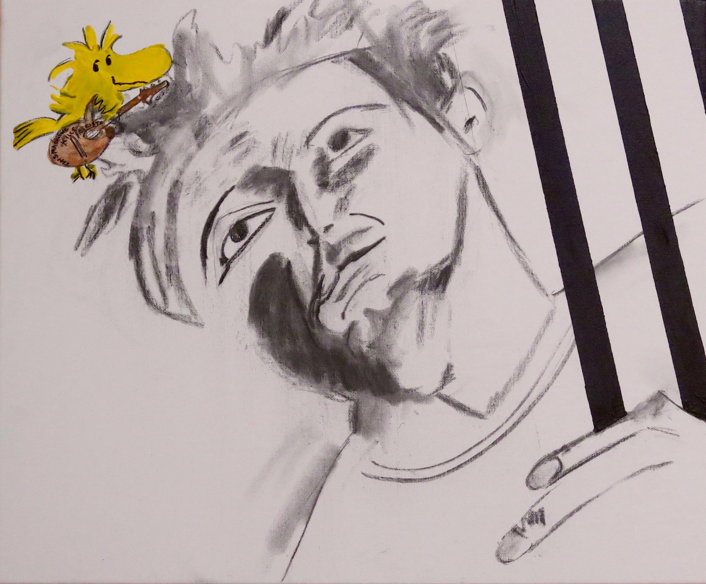 Woody Saves Woody From Creedmoor 20- x 24- acrylic, charcoal, marker on canvas 2017 Spangenberg